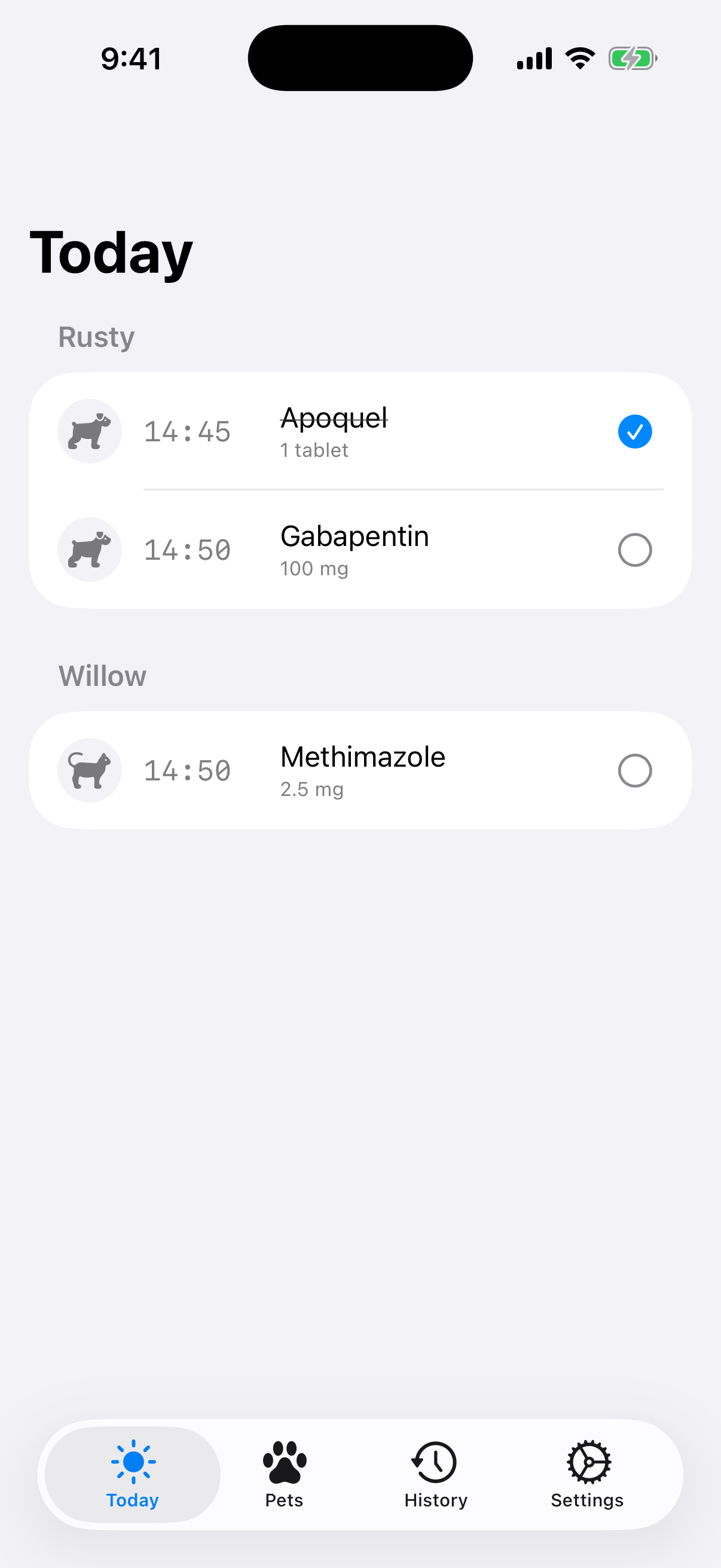 pet med reminder: doses today